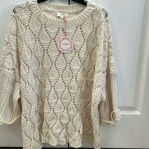 NWT Umgee brand ivory colored crocheted sweater, oversized poncho type fit